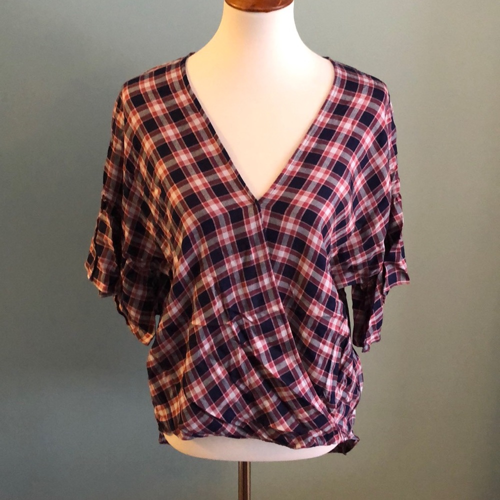 Max Studio plaid wrap top